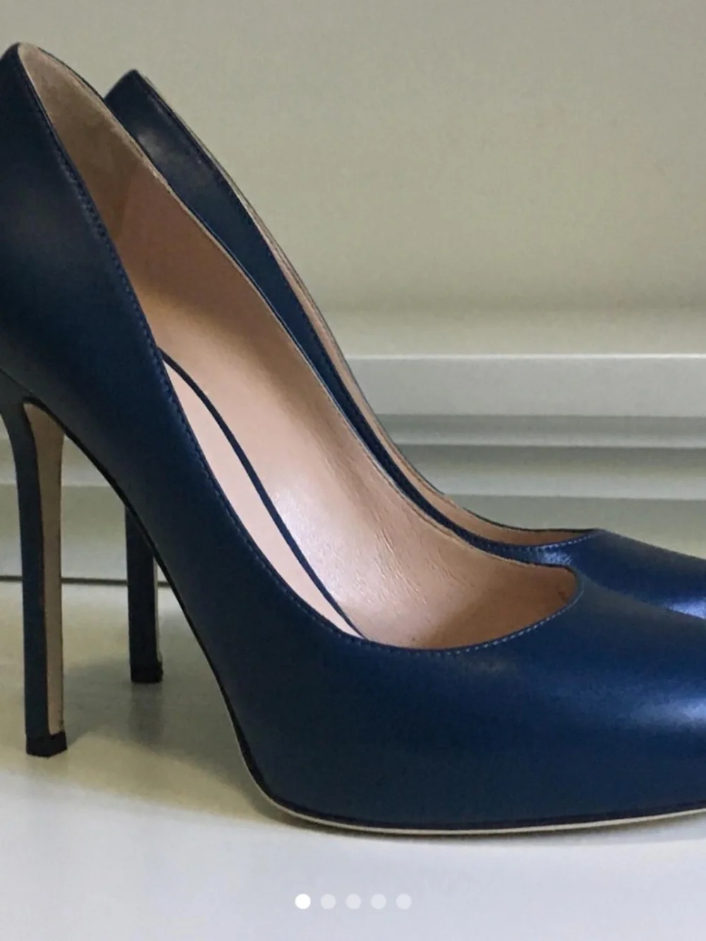 Sergio Rossi Navy Blue Leather Platform Pumps Stiletto Heels Size 37 / US 7